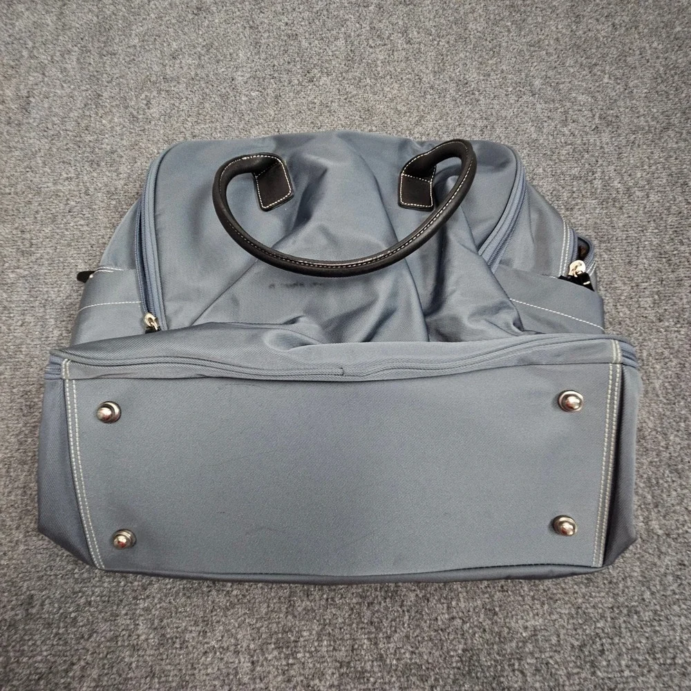 Maxx New York Travel Weekender Bag Blue Grey Nylon Leather Trim Duffel Overnight
